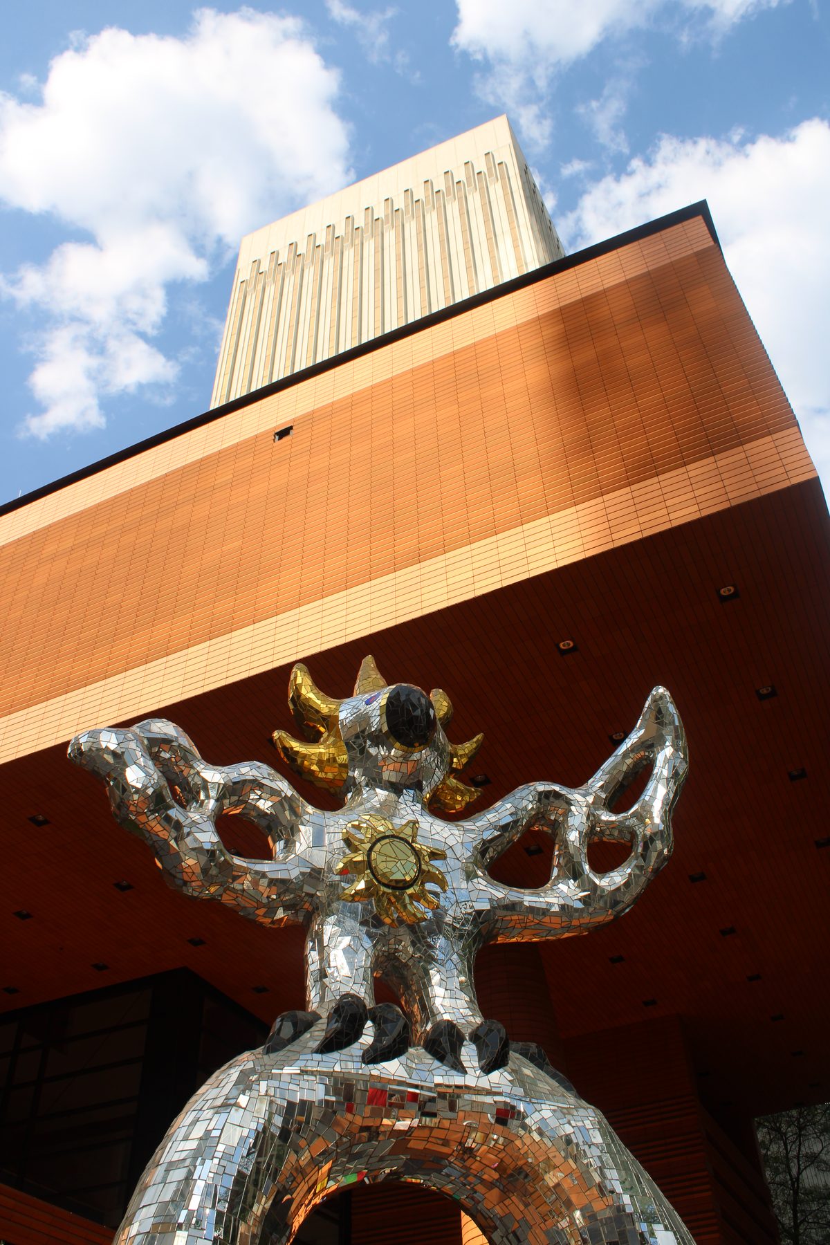 The Firebird sculpture outside the Bechtler Museum