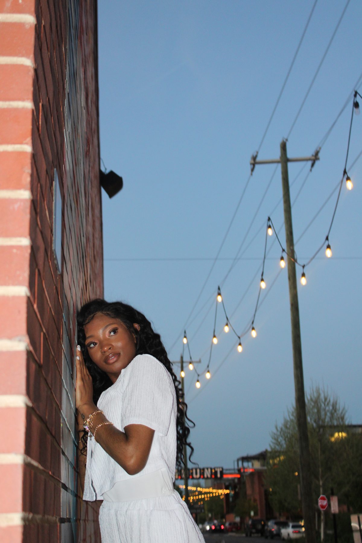 Portrait session on a NoDa street at blue hour